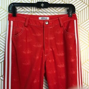 Fiorucci X Adidas Womens Angel Embossed Red Jeans Sz Medium 3 Stripes